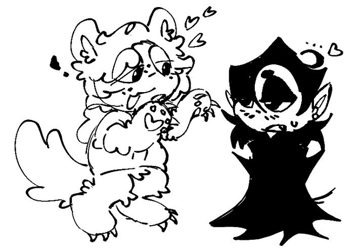 A doodle of a chibi werewolf and vampire.