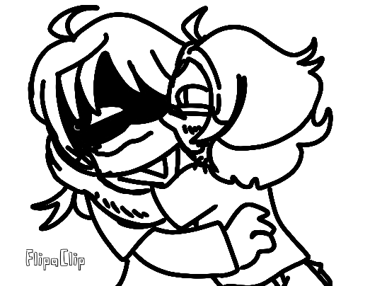 A commissioned GIF of AJ(TheFunky) getting kissed on the lips, forehead and cheek by a gijinka of Green from Vs Impostor.